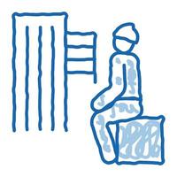 sans abri assis sur une boîte dans la ville doodle icône illustration dessinée à la main vecteur