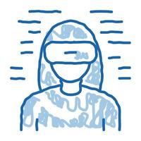 femme portant des lunettes de réalité virtuelle doodle icône illustration dessinée à la main vecteur