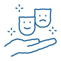 masques de joie et de tristesse sur la main doodle icône illustration dessinée à la main vecteur