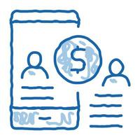 transférer de l'argent à une personne par téléphone doodle icône illustration dessinée à la main vecteur