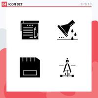 groupe de 4 glyphes solides modernes définis pour les appareils de verrerie de laboratoire d'éducation de carte d'étudiant éléments de conception vectoriels modifiables vecteur