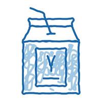 boire du yaourt emballé avec de la paille doodle icône illustration dessinée à la main vecteur
