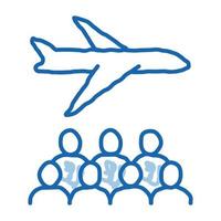 passagers d'avion doodle icône illustration dessinée à la main vecteur