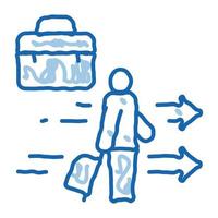 homme avec valise d'affaires doodle icône illustration dessinée à la main vecteur