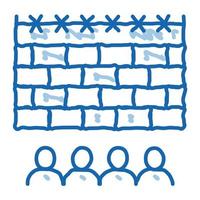 personnes interdites derrière une clôture doodle icône illustration dessinée à la main vecteur