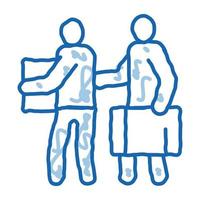 personnes avec bagages doodle icône illustration dessinée à la main vecteur