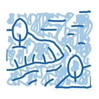 rivière parmi les montagnes doodle icône illustration dessinée à la main vecteur