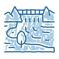 bateau dans le paysage fluvial doodle icône illustration dessinée à la main vecteur