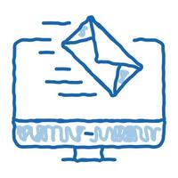 lettre reçue à l'ordinateur doodle icône illustration dessinée à la main vecteur