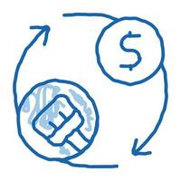 cycle de nettoyage et argent doodle icône illustration dessinée à la main vecteur