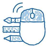 souris d'ordinateur stylo crayon et règle doodle icône illustration dessinée à la main vecteur