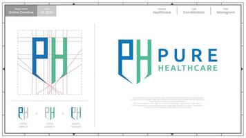 Pure Healthcare est un hôpital qui fournit des services de santé grâce à divers efforts médicaux. pure healthcare est un type de logo combiné et utilise le style de logo monogramme. vecteur