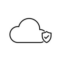 nuage avec bouclier, icône de concept de sécurité réseau cloud dans la conception de style de ligne isolée sur fond blanc. trait modifiable. vecteur