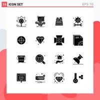interface mobile glyphe solide ensemble de 16 pictogrammes d'ingénierie d'objectif éducation en ligne shopping éléments de conception vectoriels modifiables vecteur
