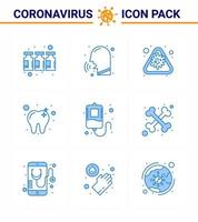 covid19 protection coronavirus pendamic 9 ensemble d'icônes bleues telles que le sang fièvre dentaire soins épidémie coronavirus viral 2019nov éléments de conception de vecteur de maladie