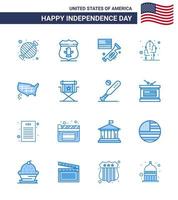 joyeux jour de l'indépendance 4 juillet ensemble de 16 blues américain pictogramme de carte plante sécurité fleur américain modifiable usa jour vecteur éléments de conception