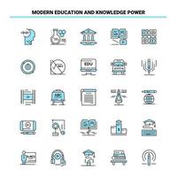 25 éducation et connaissances modernes puissance jeu d'icônes noir et bleu icône créative conception et modèle de logo icône noire créative vecteur fond