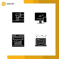 4 ensemble de glyphes solides universels pour les applications web et mobiles outil de graphique de construction dispositif internet éléments de conception vectoriels modifiables vecteur