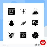 9 concept de glyphe solide pour les sites Web mobiles et applications stylo oeuf catastrophe sécurité de pâques éléments de conception vectoriels modifiables vecteur