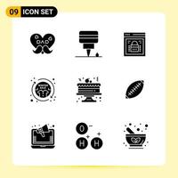 9 icônes créatives pour la conception de sites Web modernes et des applications mobiles réactives 9 signes de symboles de glyphe sur fond blanc 9 pack d'icônes fond de vecteur d'icône noire créative