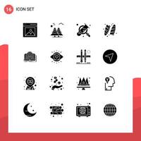 16 concept de glyphe solide pour sites Web mobiles et applications surf sports pins loisirs grossissant éléments de conception vectoriels modifiables vecteur