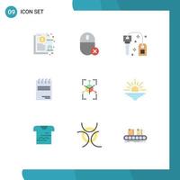 groupe de 9 signes et symboles de couleurs plates pour les éléments de conception vectoriels modifiables de verrouillage de bloc-notes de matériel de document de signature vecteur