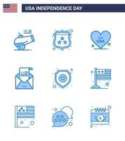 gros pack de 9 usa joyeux jour de l'indépendance usa vector blues et symboles modifiables de bouclier invitation coeur salutation email modifiable usa day vector design elements