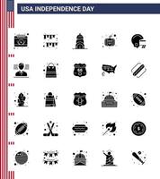 pack d'icônes vectorielles stock de jour américain 25 signes et symboles de glyphe solide pour casque fête américaine usa festival américain modifiable usa day vector design elements