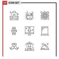 9 icônes générales pour la conception de sites Web d'impression et d'applications mobiles 9 signes de symboles de contour isolés sur fond blanc 9 pack d'icônes fond de vecteur d'icône noire créative