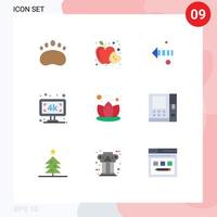 ensemble de 9 symboles d'icônes d'interface utilisateur modernes signes pour lotus tv santé moniteur de télévision éléments de conception vectoriels modifiables vecteur