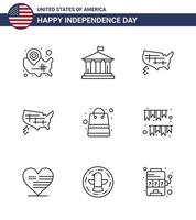 9 usa line pack de signes et symboles de la fête de l'indépendance des forfaits de la journée américaine usa money usa modifiable usa day vector design elements