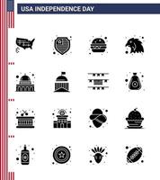 usa joyeux jour de l'indépendancepictogramme ensemble de 16 glyphes solides simples de ville usa fast food madison eagle modifiable usa day vector design elements