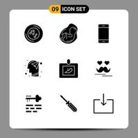 pack d'icônes vectorielles stock de 9 signes et symboles de ligne pour l'imagination tête obstétrique gadget iphone éléments de conception vectoriels modifiables vecteur