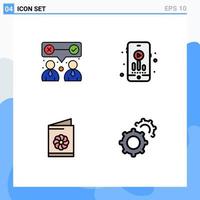 4 icônes créatives signes et symboles modernes de carte de voeux d'entreprise travail d'équipe passe-temps éléments de conception vectoriels modifiables vecteur