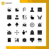 25 icônes ensemble de style solide pack d'icônes symboles de glyphes isolés sur fond blanc pour la conception de site Web réactif fond de vecteur d'icône noire créative