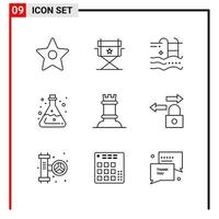 9 icônes générales pour la conception de sites Web d'impression et d'applications mobiles 9 signes de symboles de contour isolés sur fond blanc 9 pack d'icônes fond de vecteur d'icône noire créative