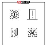 ensemble de 4 couleurs plates vectorielles remplies sur la grille pour les éléments de conception vectoriels modifiables à l'échelle de l'argent du stylo à flèche vecteur
