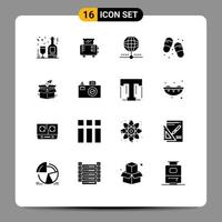 pack d'interface utilisateur de 16 glyphes solides de base de pantoufles d'affaires connectent des éléments de conception vectoriels modifiables de plage de chaussures vecteur