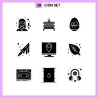 9 icônes dans des symboles de glyphe de style solide sur fond blanc signes vectoriels créatifs pour le web mobile et imprimer fond de vecteur d'icône noire créative