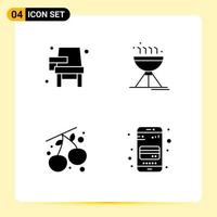 pack de 4 signes et symboles de glyphes solides modernes pour les supports d'impression web tels que la chaise berry learning camping food éléments de conception vectoriels modifiables vecteur