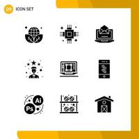 9 concept de glyphe solide pour les sites Web mobiles et applications ordinateur portable évaluation équipement employé ouvert éléments de conception vectoriels modifiables vecteur