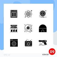 pack de 9 signes et symboles de glyphes solides modernes pour les supports d'impression Web tels que les données de disque d'alerte cardiaque de mariage éléments de conception vectoriels modifiables vecteur