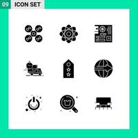 interface mobile glyphe solide ensemble de 9 pictogrammes d'éléments de conception vectoriels modifiables par la mère du temps de la carte d'expédition de camion vecteur