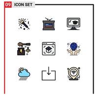 interface mobile fillline plat couleur ensemble de 9 pictogrammes d'apprentissage éducation éducation miel doux éléments de conception vectoriels modifiables vecteur