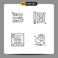 groupe de 4 signes et symboles de couleurs plates remplies pour la configuration préférences web voyage chat éléments de conception vectoriels modifiables vecteur