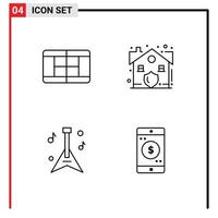 groupe de 4 couleurs plates remplies de signes et de symboles pour la demande de la cour maison guitare application mobile éléments de conception vectoriels modifiables vecteur