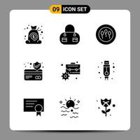 9 pack d'icônes noires symboles de glyphe signes pour des conceptions réactives sur fond blanc 9 icônes définies fond de vecteur d'icône noire créative