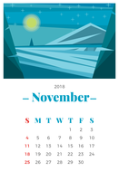 Novembre 2018 Calendrier mensuel vecteur