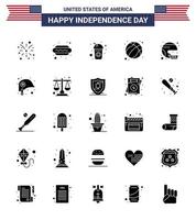 4 juillet usa joyeux jour de l'indépendance icône symboles groupe de 25 glyphe solide moderne de football usa bouteille football américain modifiable usa day vector design elements