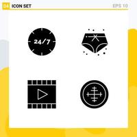 interface mobile glyphe solide ensemble de 4 pictogrammes de lecteur multimédia toute la journée aide lecteur d'été éléments de conception vectoriels modifiables vecteur